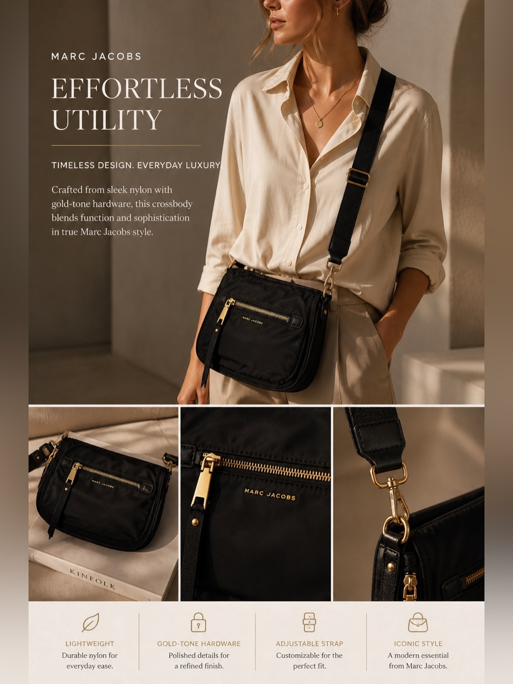 Marc Jacobs Black Nylon Crossbody Bag Gold Hardware